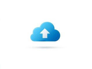 Poster - Flat vector upload icon with cloud and arrow, minimalist data transfer concept, white background