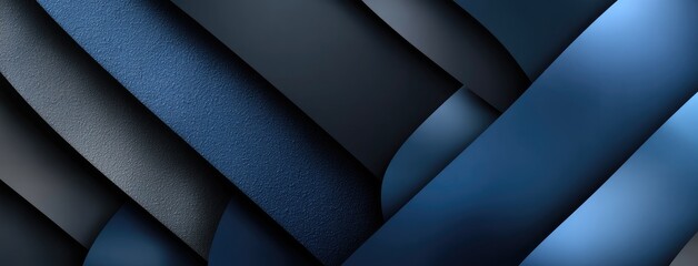 Poster - Geometric shapes create a striking dark blue and black abstract background, perfect for banners or presentations requiring minimalism