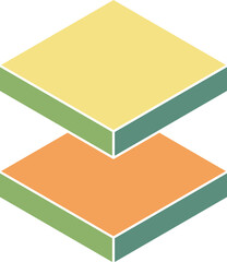 Poster - Abstract geometric design featuring two stacked isometric squares in muted pastel tones.  Represents balance, layering, or data visualization.