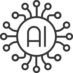 Poster - Modern line art icon of artificial intelligence (AI) represented as a stylized chip. Perfect for illustrating tech, innovation, machine learning, or future concepts.