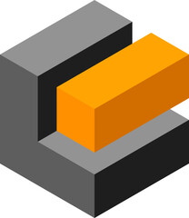 Poster - Abstract isometric design.  Gray and orange blocks interlock, symbolizing connection, innovation, or teamwork.  Perfect for corporate branding, technology, or construction themes.
