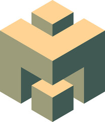 Poster - Abstract isometric illustration of interconnected cubes.  Neutral earth tones create a minimalist, modern aesthetic. Perfect for concepts of collaboration, connection, or growth.