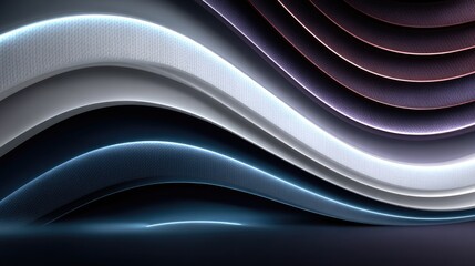 Fototapete - Experience a vibrant abstract background featuring neon light effects and curving lines on a deep blue-purple canvas, glowing elegantly