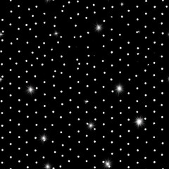 Poster - Close-up view of white dots on black background showcasing a minimalistic halftone pattern illuminated by LED light flare in studio SEAMLESS PATTERN