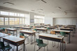 © trompinex - Empty classroom with rows of desks at a community high school.
