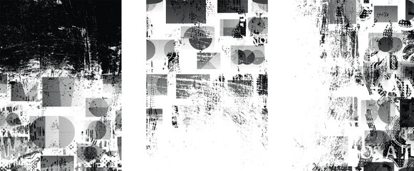 Poster - Glitch distorted geometric shape . Noise destroyed logo . Trendy defect error shapes . Glitched frame .Grunge textured . Distressed effect .Vector shapes with a halftone dots screen print texture.