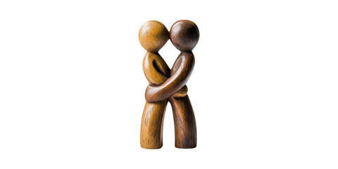 Poster - Wooden Embrace Sculpture Symbolizing Love And Unity. Artistic Representation Of Connection Isolated On Transparent Background
