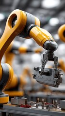Poster - Robotic arms and equipment work seamlessly to produce car exterior parts in a bright, clean industrial space without human presence