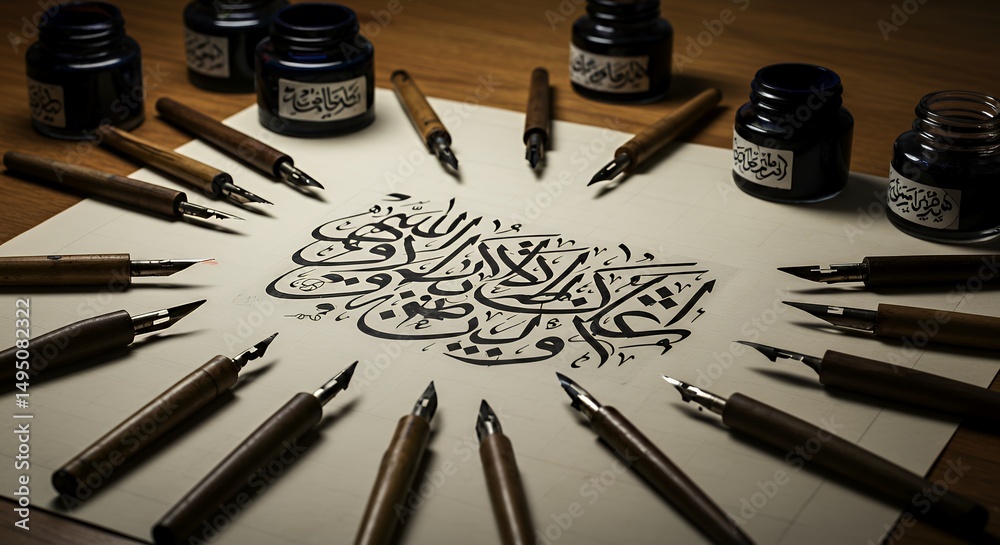 Arabic calligraphy with dip pens and ink Stock Photo | Adobe Stock