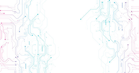Leinwandbilder - Technology Blue and pink circuit diagram concept. High-tech circuit board connection system.Vector abstract technology on a white background.