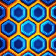 Poster - Abstract geometric pattern featuring vibrant blue and orange hexagons arranged in a honeycomb design with smooth gradients and sharp edges, perfect for modern backgrounds