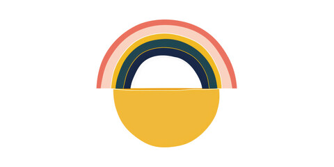 Poster - Abstract Rainbow And Semi-Circle Design. Minimalist Art With Bold Colors Isolated On Transparent Background