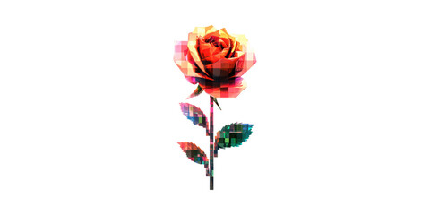 Poster - Geometric Pixelated Rose Illustration. Digital Art And Modern Floral Design Isolated On Transparent Background