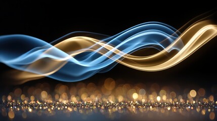 Aufkleber - Abstract Blue and Gold Smoke Waves over Sparkling Glitter Elegant Design Background