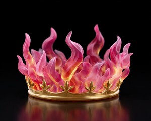 Aufkleber - A Regal Golden Crown Adorned with Pink Flames A Symbol of Power and Passion