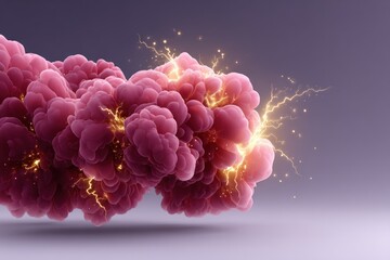 Fototapete - Abstract Pink Cloud Formation with Golden Electrical Sparks Energetic Digital Art