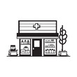 © imam - Vector illustration of a modern pharmacy, featuring typical elements such as medical symbols Illustration on White Background