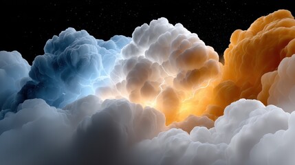 Aufkleber - Dramatic Lightning Storm Cloudscape Intense Orange and Blue Clouds with Electricity