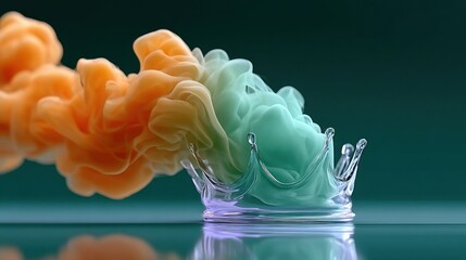 Leinwandbilder - Abstract Crown of Colorful Ink Splashes Orange and Teal Liquid Art
