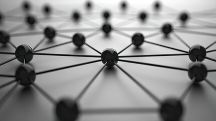 Poster - Network of black spheres connected by lines in a monochrome abstract representation of connectivity