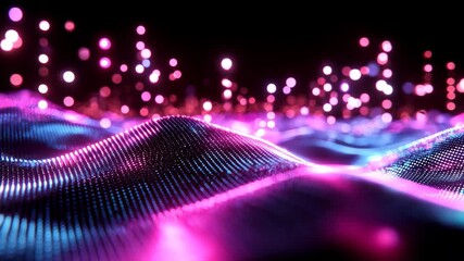 Fototapete - Abstract Neon Waves of Purple and Blue with Glowing Light Spots