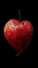 Poster - Physalis alkekengi close-up displaying vibrant red, heart-shaped lantern fruit glistening with water droplets against dark backdrop