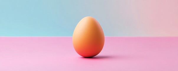 Fototapete - Orange egg standing on a pink surface with a light blue background, minimal easter concept