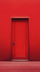 Poster - Closed red door set within a red wall, creating a minimalist architectural statement