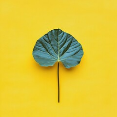 Fototapete - Tropical green leaf contrasting against vivid yellow background, highlighting organic minimalist design with bright seasonal aesthetic