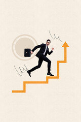 Poster - Banner pop collage of person stand run up on steps pastel color background