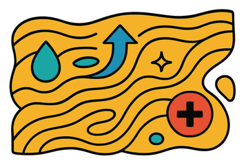 Poster - Modern vector illustration of abstract shapes and symbols on a vibrant yellow background depicting energy and movement