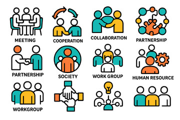 Poster - Vector illustration showcasing diverse concepts of collaboration, teamwork, and partnership in a modern professional setting