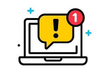 Fototapete - Notification alert on a modern laptop displays an important message icon with a bright yellow background