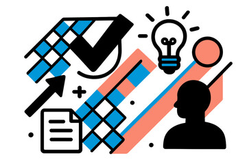 Poster - Modern vector illustration depicting creativity, innovation, and project management elements in a collaborative workspace