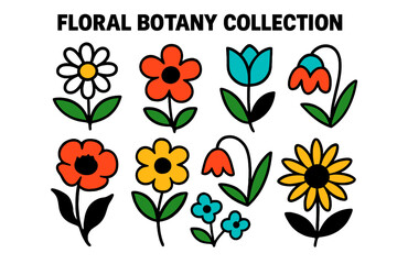 Poster - Colorful floral botany collection featuring various flowers with vibrant designs and bold outlines