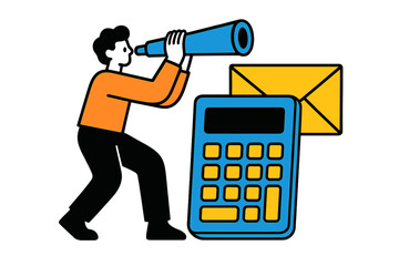 Poster - Person using a telescope to look for and calculate messages in a modern vector illustration