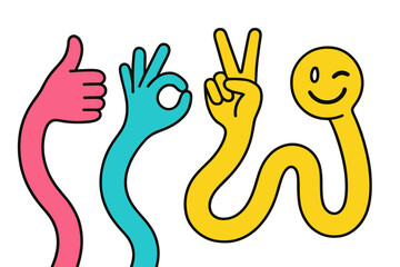Poster - Creative modern vector illustration of colorful hand gestures symbolizing positivity and communication