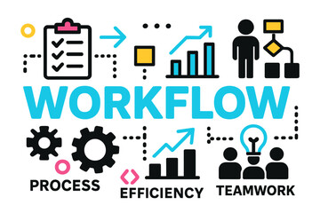 Poster - Innovating workflow processes with teamwork and efficiency in modern vector illustration