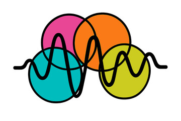 Poster - Vibrant modern vector illustration featuring colorful overlapping circles and wave patterns