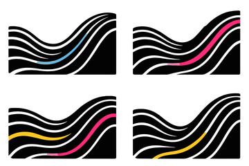 Poster - Modern vector illustration showcasing dynamic wavy designs in vibrant colors against a bold black background