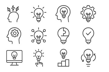 Poster - Modern vector illustrations of light bulbs representing creativity and innovative ideas in various formats and contexts