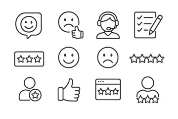 Poster - Customer feedback icons collection showcasing various emotions and engagement in a modern vector style