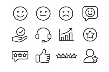 Poster - Modern vector illustration showcasing various emotional expressions and customer service elements in a minimalist design style