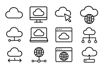 Fototapete - Modern vector illustration showcasing cloud computing concepts and internet connectivity in various graphical styles