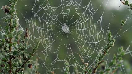 spider web droplets, closeup natural threads delicate intricate daylight pattern showcasing beauty atmosphere elegance detail nature light water detail still calm organic