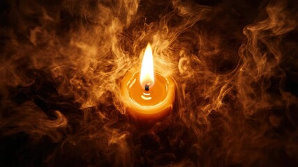 Poster - A candle burning in the dark surrounded by thick smoke