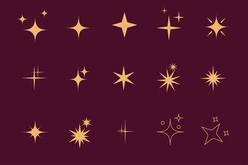 Poster - star icon symbol collection gold color set isolated on burgundy color background.