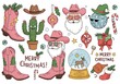 © Muaz - Whimsical christmas illustration with cowboy santa and cactus, festive holiday elements