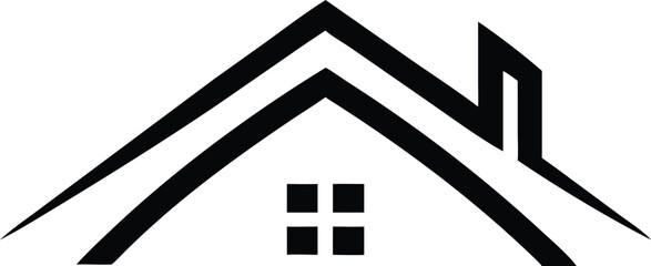 Poster - Stylized black silhouette house outline logo design with roof and walls