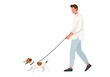 © Muaz - Man walking a jack russell terrier on a leash against a white background